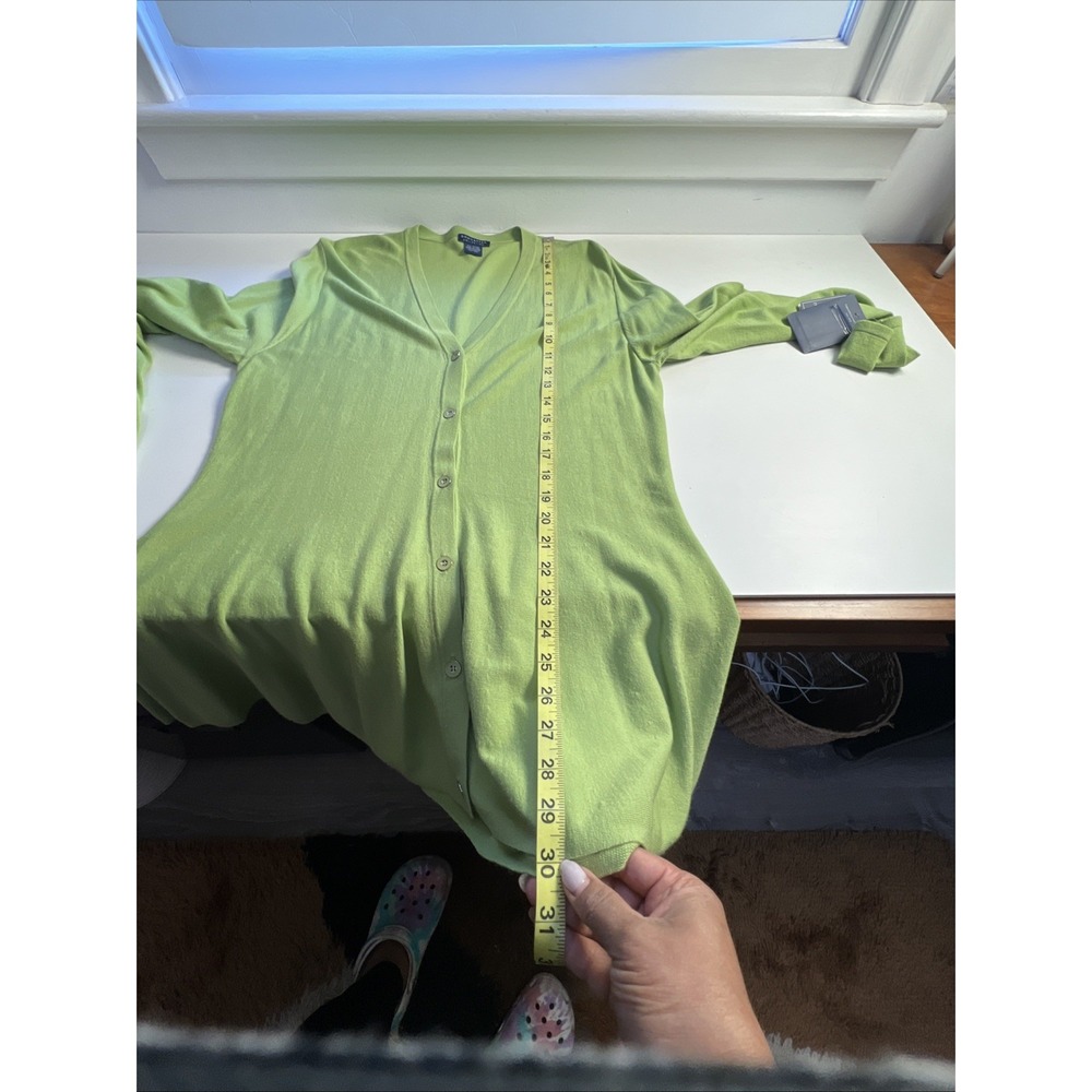 Doncaster Collection Sz Large Green Knit Cardigan Sweater $325 Asymmetrical - Picture 6 of 6